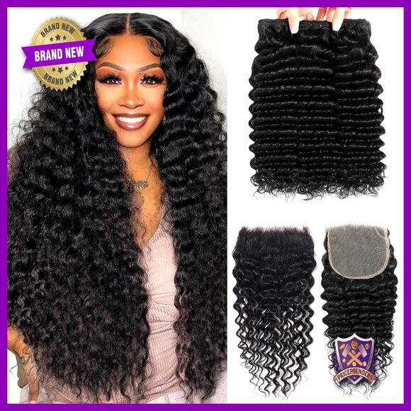 Deep Wave Human Hair Bundles with 5x5 HD Lace Closure, 3 Bundles 20-24 Inch main image 6